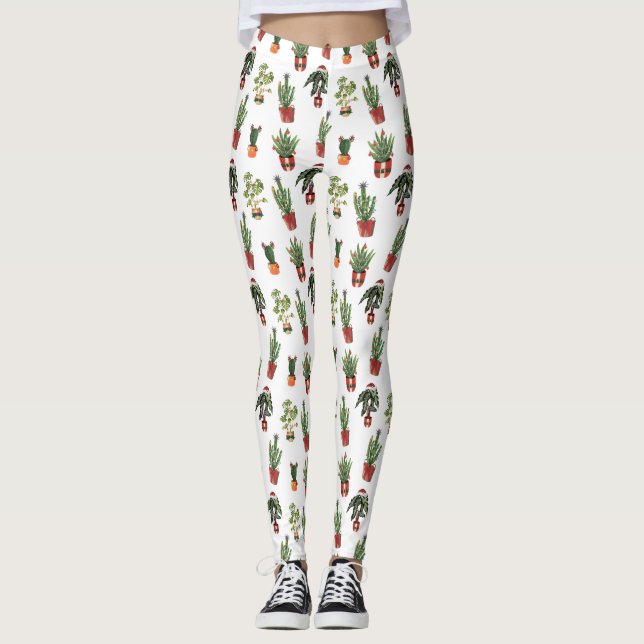 Santa Plants Houseplant Mönster Leggings (Framsida)