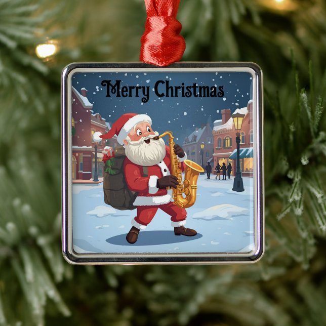 Santa playing a saxophone Christmas Ornament (Träd)