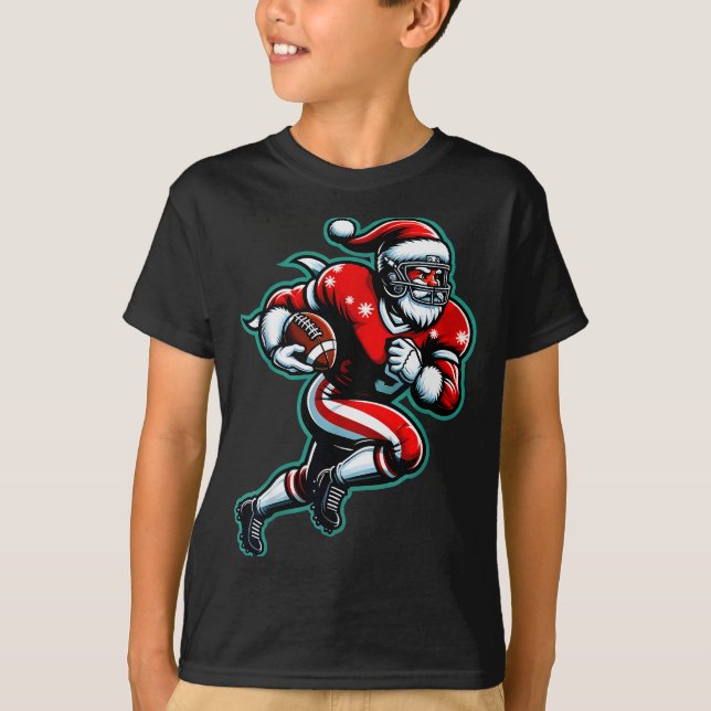 Santa Playing American Football Christmas Women Me T Shirt (Framsida)
