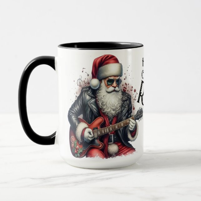 Santa Playing an Electric Guitar Coffee Mug Cup Mugg (Vänster)