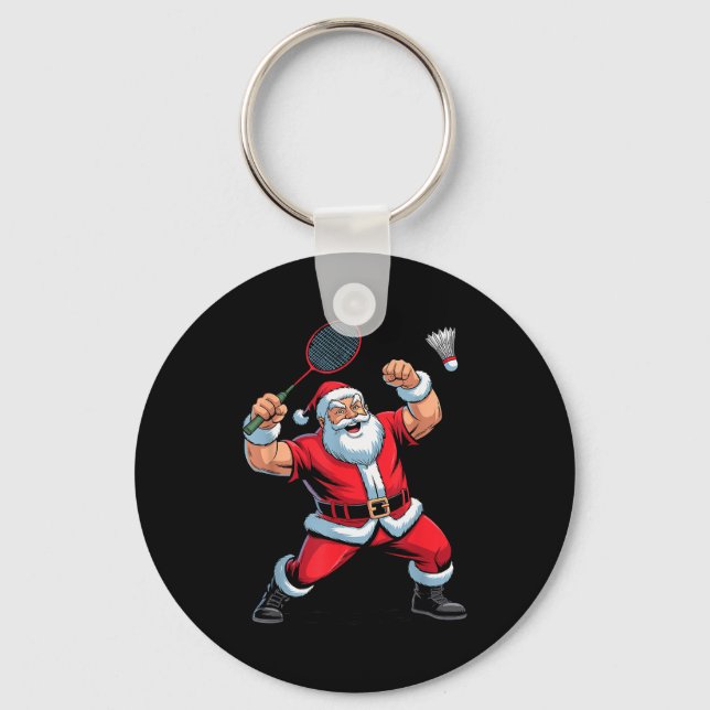Santa Playing Badminton Funny Holiday Christmas Xm Nyckelring (Framsida)