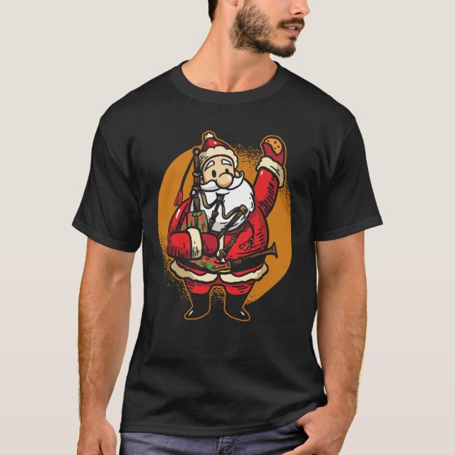 Santa Playing Bagpipes - Bagpipe Scottish Music T Shirt (Framsida)