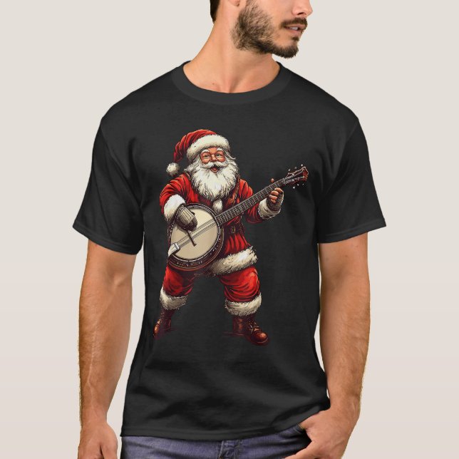Santa Playing Banjo Funny Banjo Player Bluegr Chri T Shirt (Framsida)