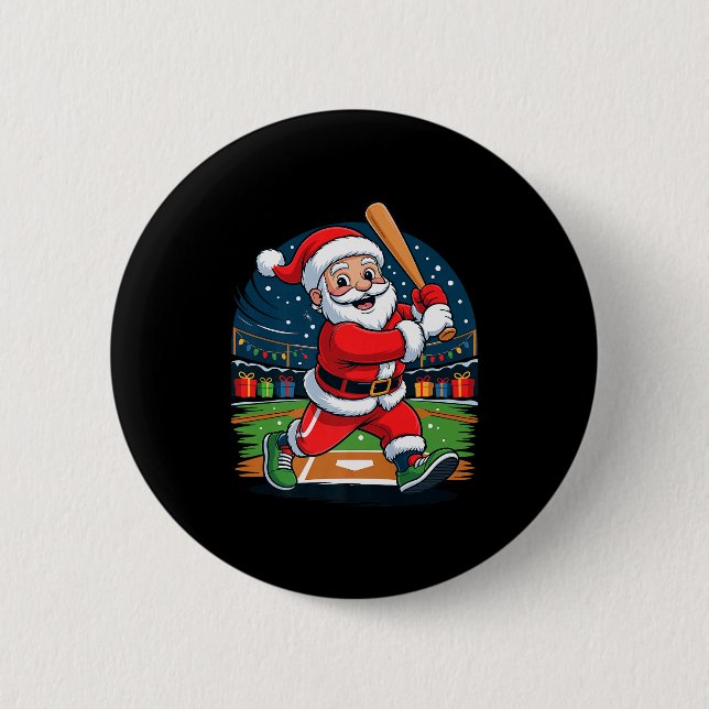 Santa Playing Baseball Funny Holiday Christmas Xma Knapp (Framsida)