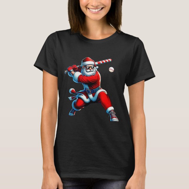 Santa Playing Baseball Men Boys Christmas Baseball T Shirt (Framsida)