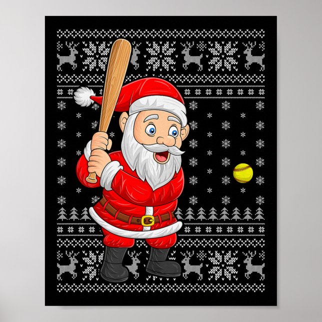 Santa Playing Baseball Softball Ugly Christmas Swe Poster (Framsidan)