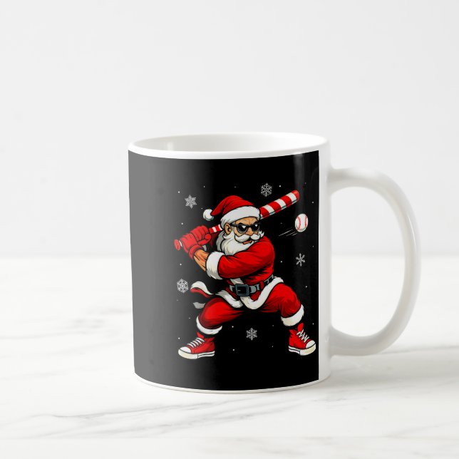 Santa Playing Baseball Xmas Funny Christmas Baseba Kaffemugg (Höger)