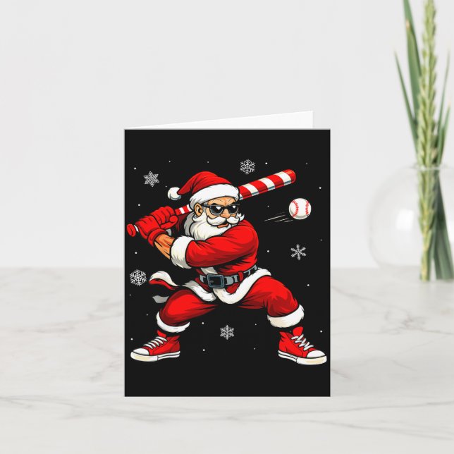 Santa Playing Baseball Xmas Funny Christmas Baseba Kort (Framsida)