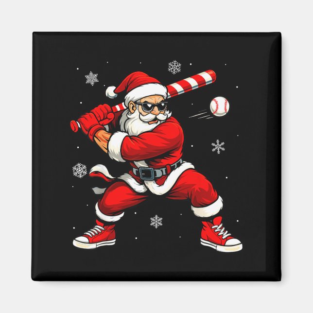 Santa Playing Baseball Xmas Funny Christmas Baseba Magnet (Framsidan)