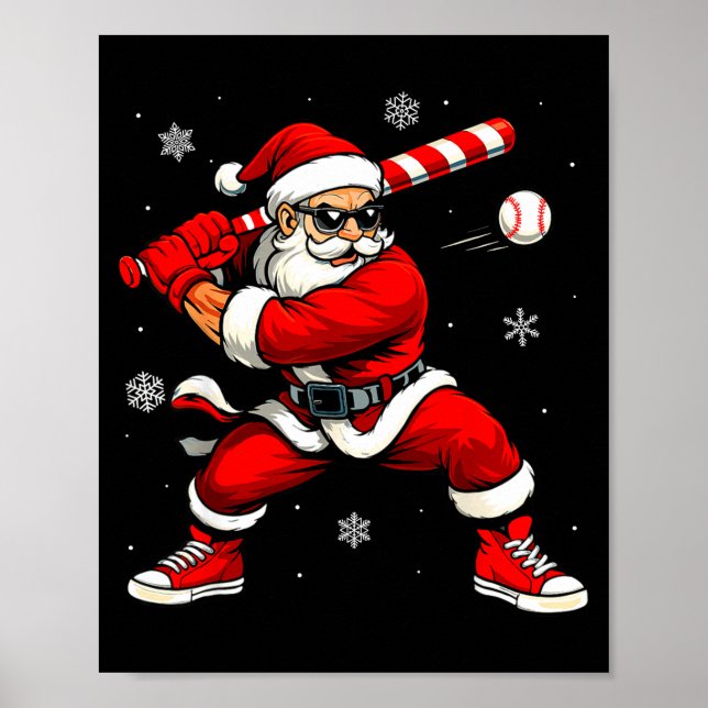 Santa Playing Baseball Xmas Funny Christmas Baseba Poster (Framsidan)