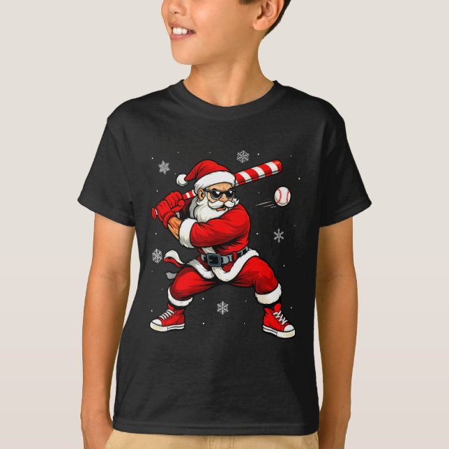 Santa Playing Baseball Xmas Funny Christmas Baseba T Shirt (Framsida)