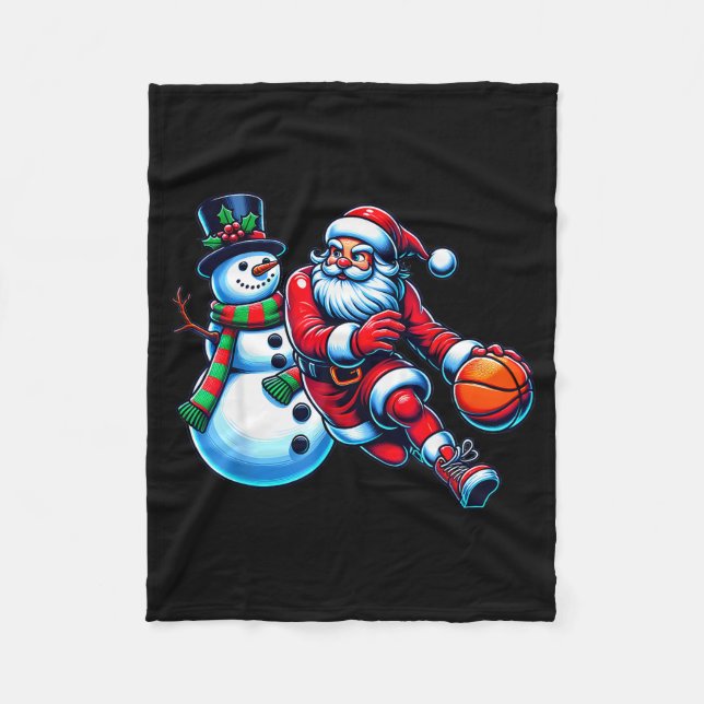 Santa Playing Basketball With A Snowman Christmas  Fleecefilt (Framsidan)