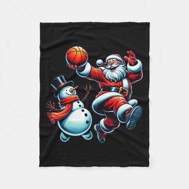 Santa Playing Basketball With A Snowman Christmas  Fleecefilt (Framsidan)