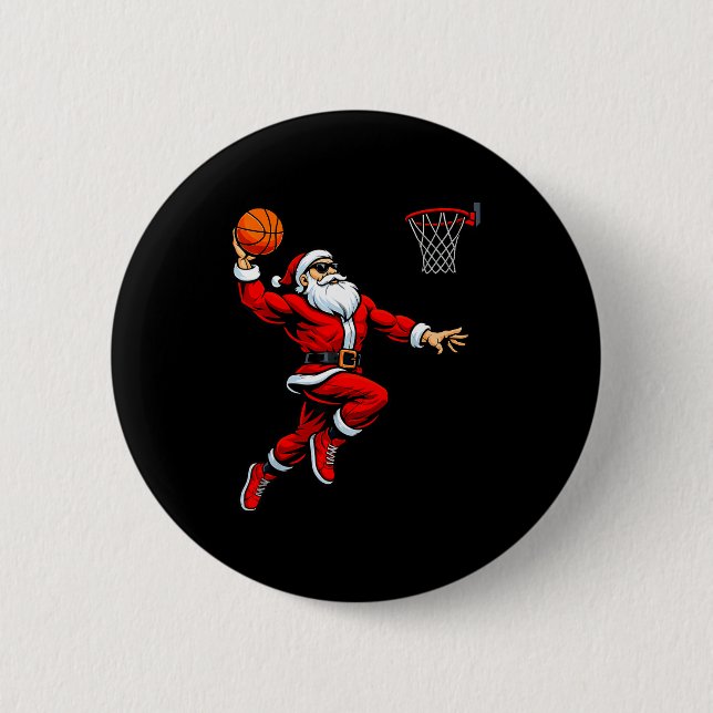 Santa Playing Basketball Xmas Funny Christmas Bask Knapp (Framsida)
