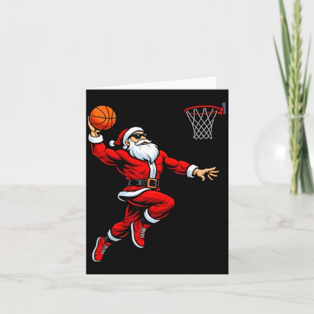 Santa Playing Basketball Xmas Funny Christmas Bask Kort (Framsida)