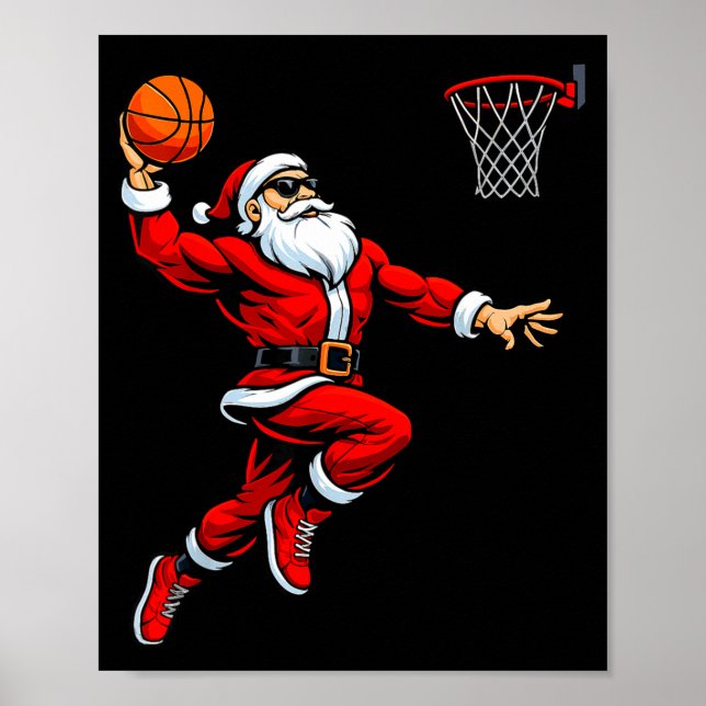 Santa Playing Basketball Xmas Funny Christmas Bask Poster (Framsidan)