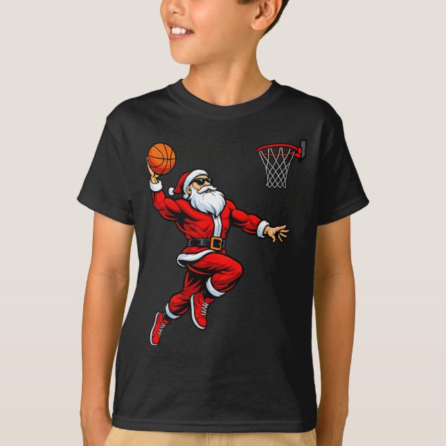 Santa Playing Basketball Xmas Funny Christmas Bask T Shirt (Framsida)