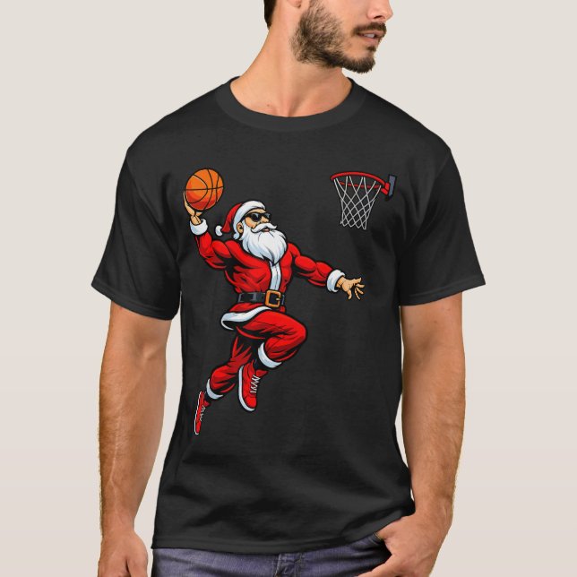 Santa Playing Basketball Xmas Funny Christmas Bask T Shirt (Framsida)