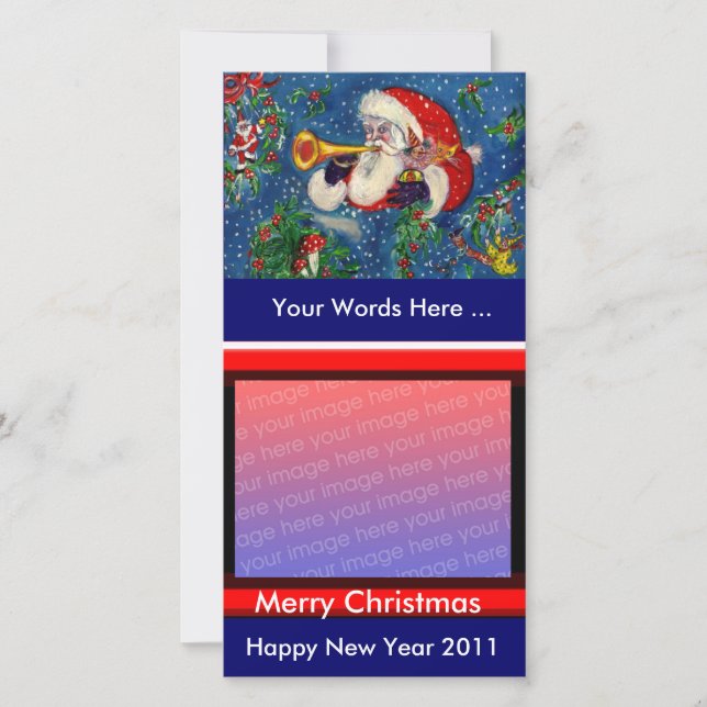 SANTA PLAYING BUGLE MUSICAL CHRISTMAS NIGHT JULKORT (Framsida)