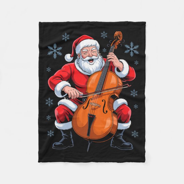 Santa Playing Cello Funny Holiday Chrismas Xmas Pa Fleecefilt (Framsidan)