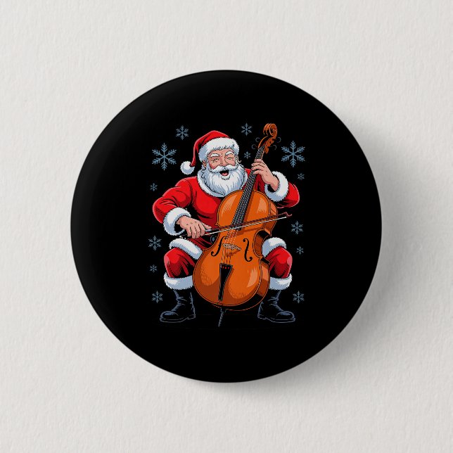 Santa Playing Cello Funny Holiday Chrismas Xmas Pa Knapp (Framsida)