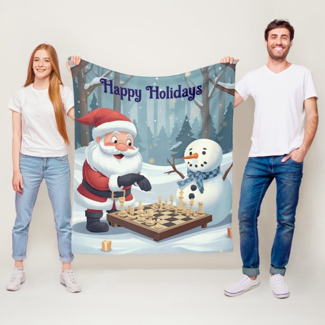 Santa playing chess with a snowman Fleece Blanket (På plats)