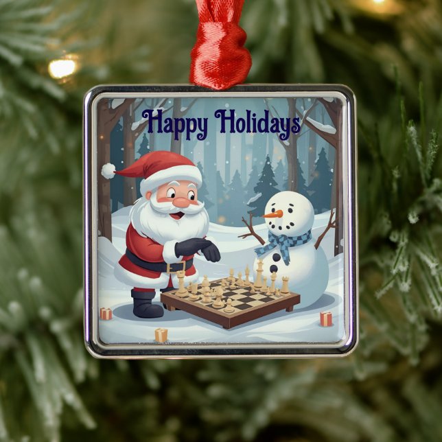 Santa playing chess with a snowman Ornament (Träd)