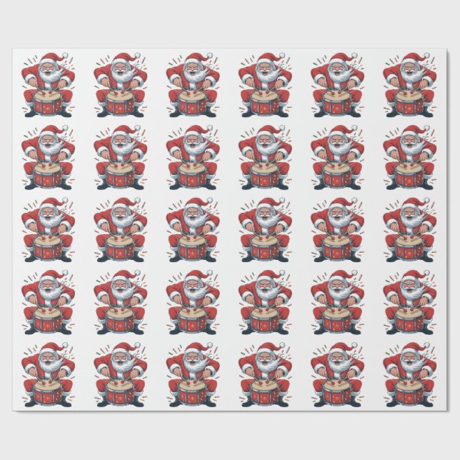 Santa Playing Drums Christmas Drummer Xmas  Presentpapper (Platt)
