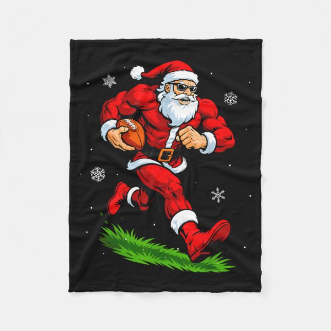 Santa Playing Football Xmas Funny Christmas Footba Fleecefilt (Framsidan)