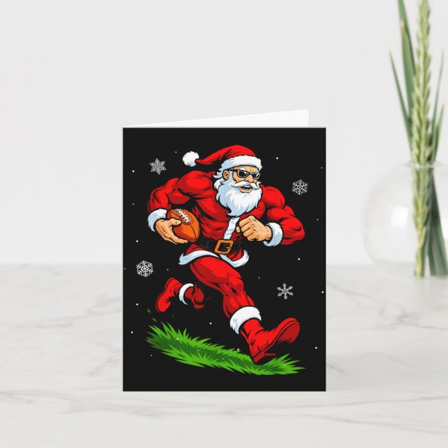Santa Playing Football Xmas Funny Christmas Footba Kort (Framsida)