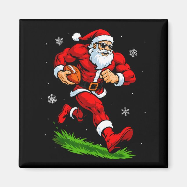 Santa Playing Football Xmas Funny Christmas Footba Magnet (Framsidan)