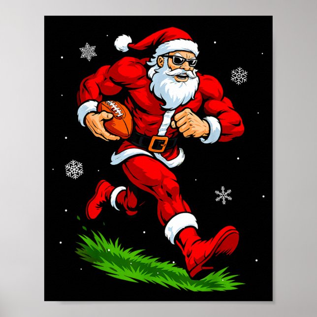 Santa Playing Football Xmas Funny Christmas Footba Poster (Framsidan)