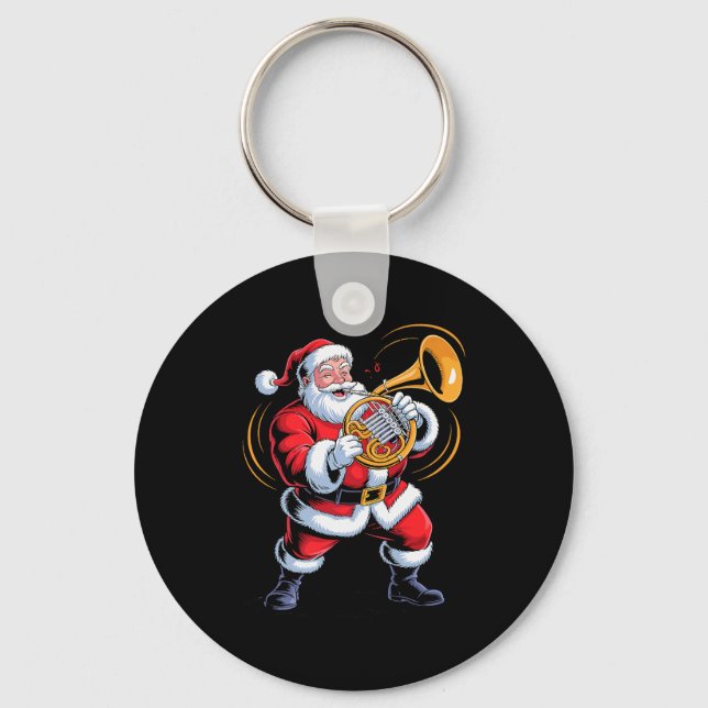 Santa Playing French Horn Funny Holiday Chrismas X Nyckelring (Framsida)