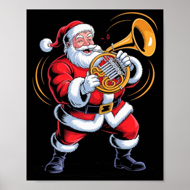 Santa Playing French Horn Funny Holiday Chrismas X Poster (Framsidan)