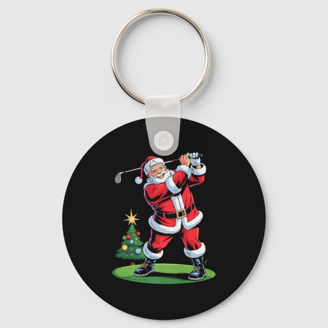 Santa Playing Golf Funny Holiday Christmas Xmas Pa Nyckelring (Framsida)