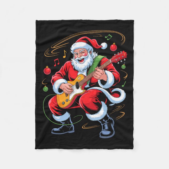Santa Playing Guitar Funny Holiday Christmas Xmas  Fleecefilt (Framsidan)