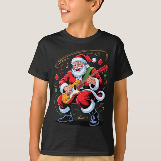 Santa Playing Guitar Funny Holiday Christmas Xmas  T Shirt (Framsida)