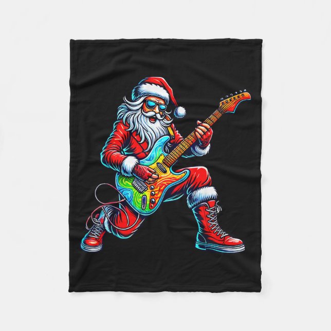 Santa Playing Guitar Musician Guitarist Christmas  Fleecefilt (Framsidan)