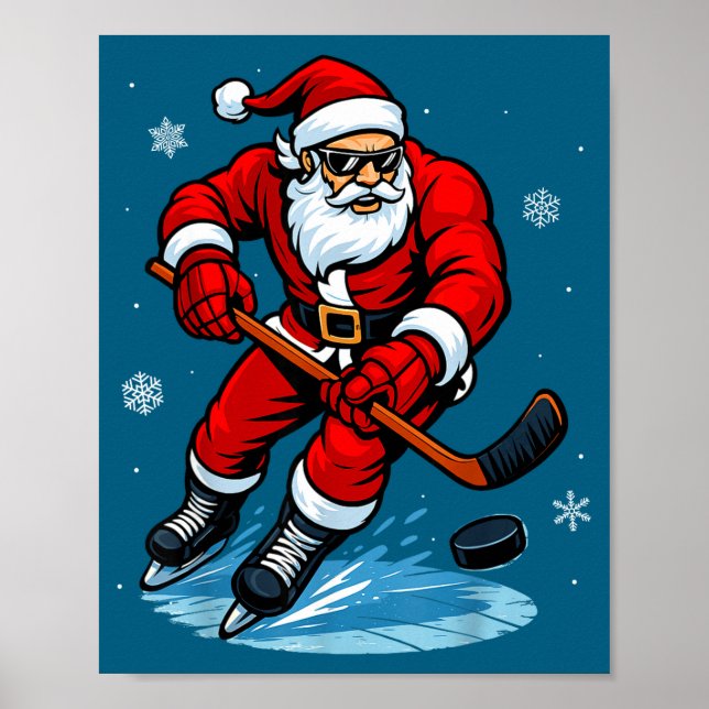 Santa Playing Ice Hockey Xmas Funny Christmas Hock Poster (Framsidan)