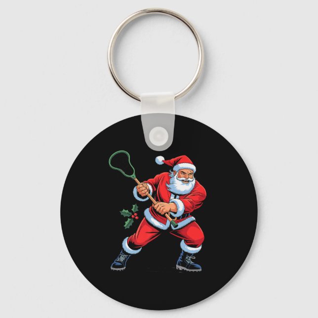 Santa Playing Lacrosse Funny Holiday Christmas Xma Nyckelring (Framsida)