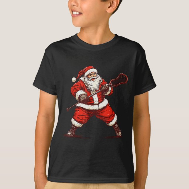 Santa Playing Lacrosse Funny Lacrosse Lax Player C T Shirt (Framsida)