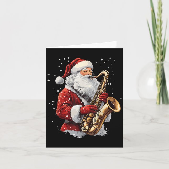 Santa Playing Saxophone Xmas Musician Saxophonist  Kort (Framsida)