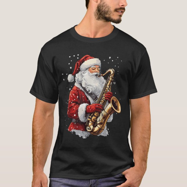 Santa Playing Saxophone Xmas Musician Saxophonist  T Shirt (Framsida)