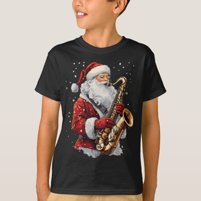 Santa Playing Saxophone Xmas Musician Saxophonist  T Shirt (Framsida)