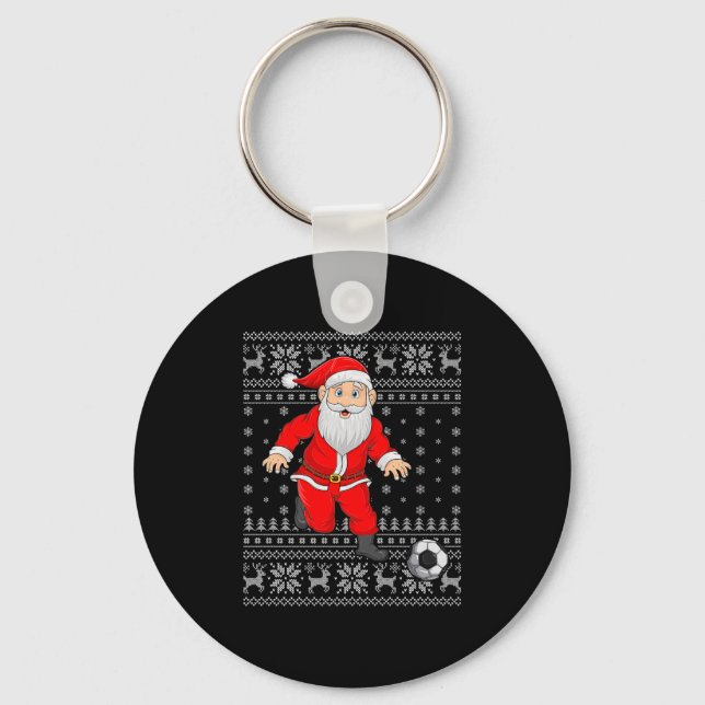 Santa Playing Soccer Football Ugly Christmas Sweat Nyckelring (Framsida)