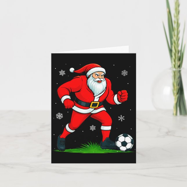 Santa Playing Soccer Xmas Funny Christmas Soccer S Kort (Framsida)