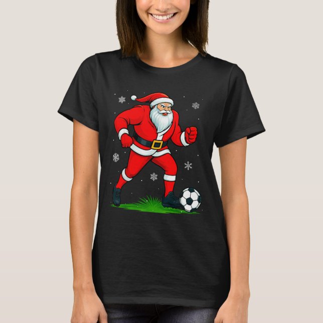 Santa Playing Soccer Xmas Funny Christmas Soccer S T Shirt (Framsida)