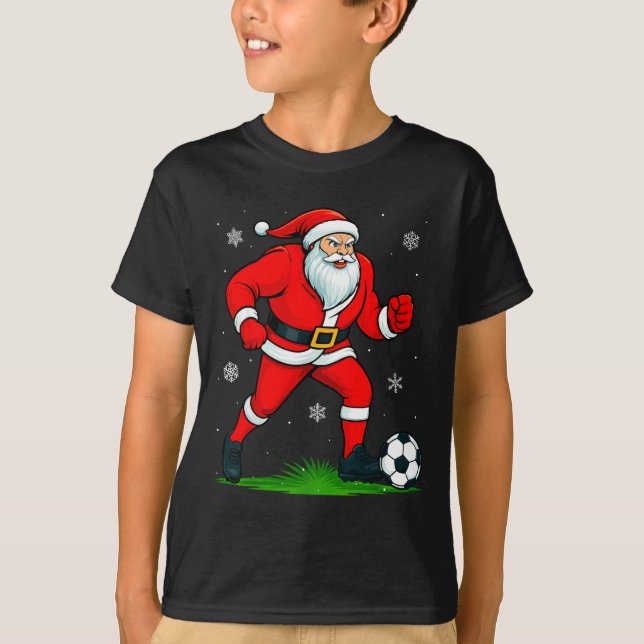 Santa Playing Soccer Xmas Funny Christmas Soccer S T Shirt (Framsida)