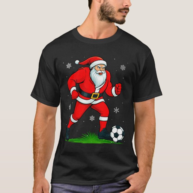 Santa Playing Soccer Xmas Funny Christmas Soccer S T Shirt (Framsida)