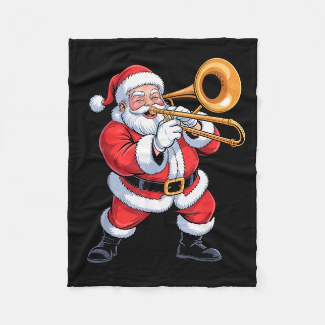 Santa Playing Trombone Funny Holiday Chrismas Xmas Fleecefilt (Framsidan)